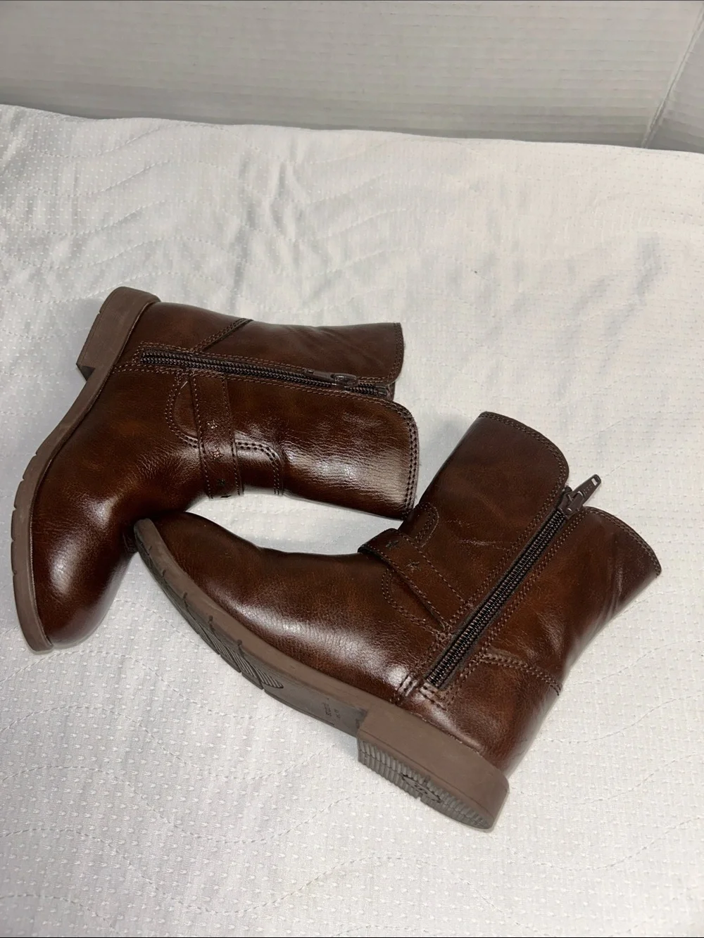 Stride Rite Brown Girls Leather Mid-Calf Boots with Buckle